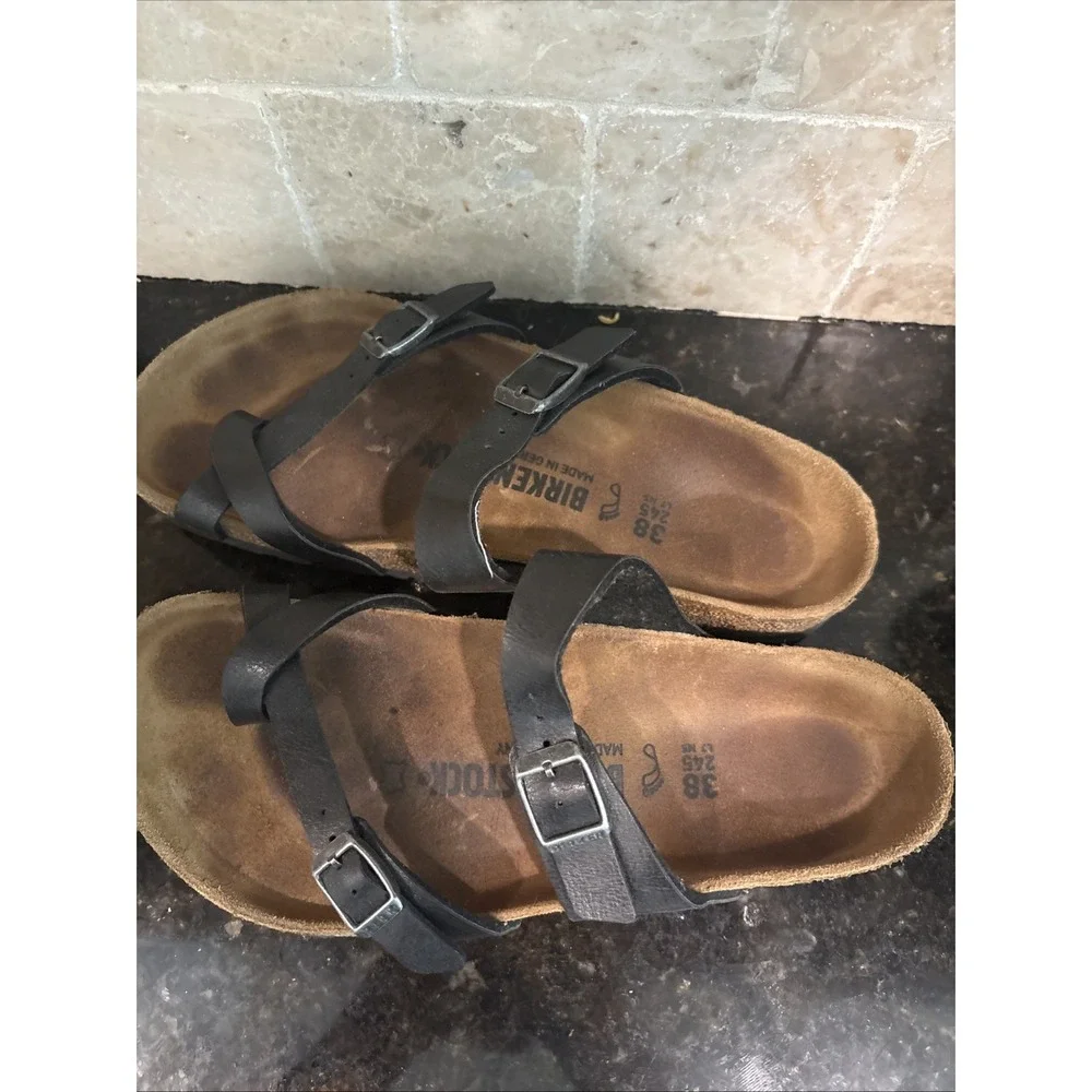 Birkenstock Mayari Black Leather Sandals - Size 38 7/7.5